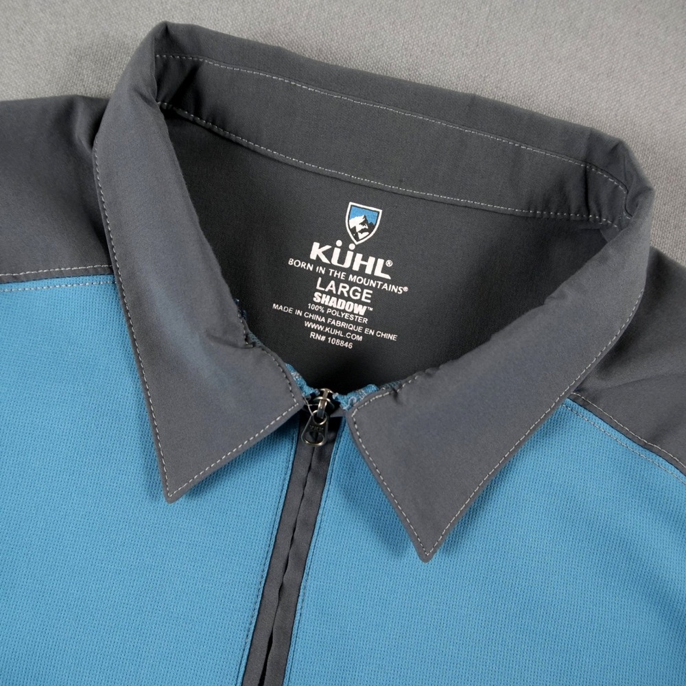 Kuhl Shadow Technical 1/4 Zip Polo Shirt Mens L Blue Short Sleeve Lightweight